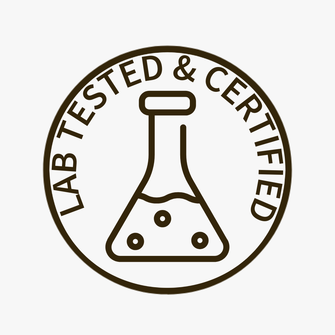Logo with a beaker and 'Lab Tested & Certified' peptide capsules text on a white background