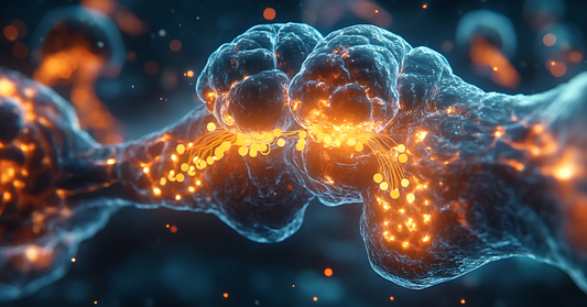A close up image of hormone receptors firing emphasizing the connection between hormone balance and peptides that boost natural growth hormone