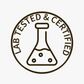 Logo with a beaker and 'Lab Tested & Certified' peptide capsules text on a white background