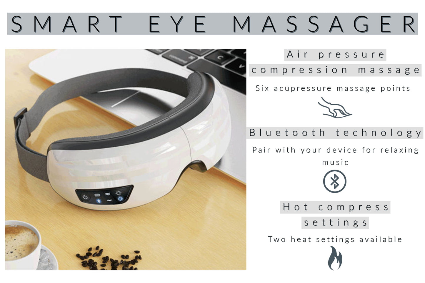 Smart Electric Eye Massager Facial Massager with Compression and Heat Bluetooth for Headache, Sinus Pressure, Eye Fatigue, Eye Strain, Stress